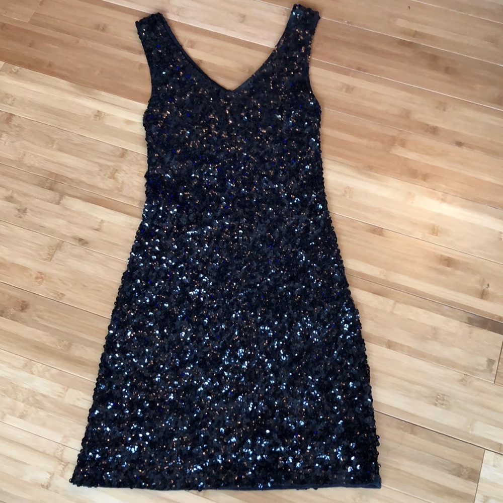 Amber Blue Black Sequins Dress Sz M - Picture 2 of 6